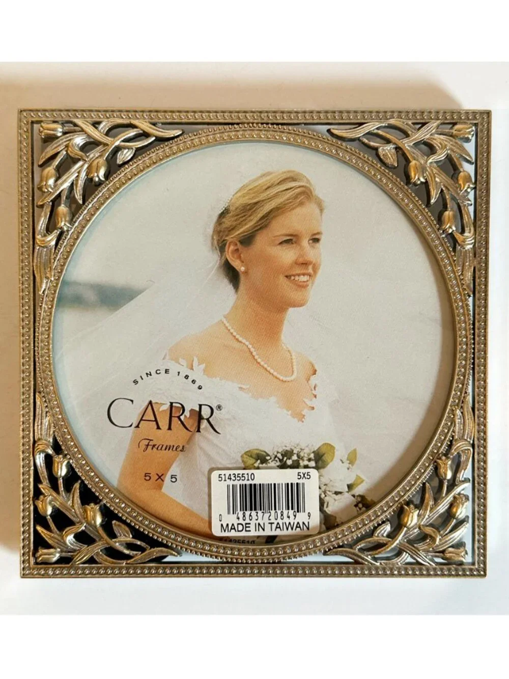 VTG 1998 Carr Romantic Occasions Bouquet Picture Frame Round 5x5 Pewter Gold NIB